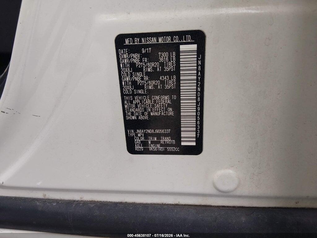 JN8AY2ND8J9056337 2018 NISSAN ARMADA photo no. 9