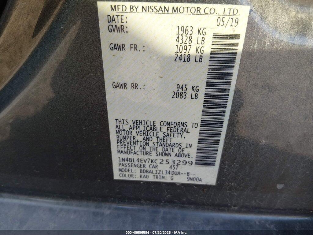 1N4BL4EV7KC253299 2019 NISSAN ALTIMA photo no. 9