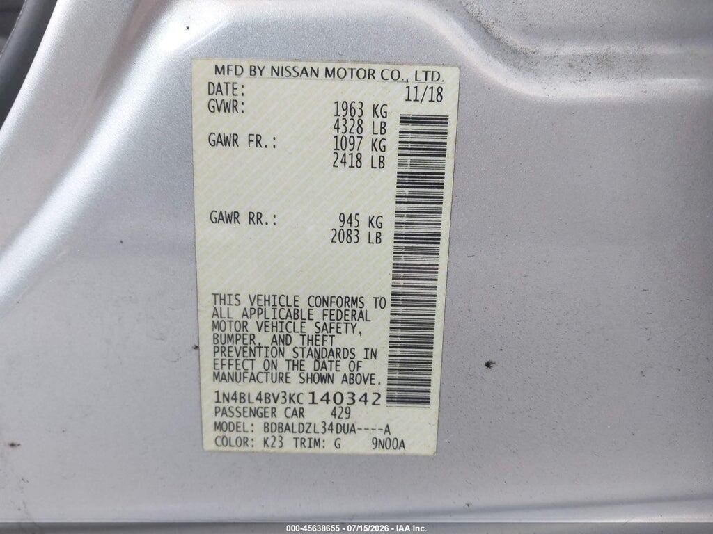 1N4BL4BV3KC140342 2019 NISSAN ALTIMA photo no. 9