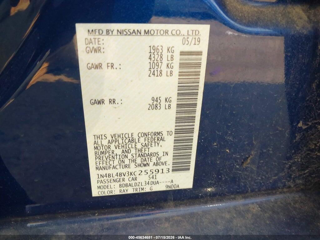 1N4BL4BV3KC255913 2019 NISSAN ALTIMA photo no. 9