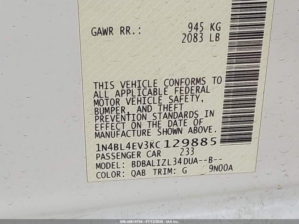 1N4BL4EV3KC129885 2019 NISSAN ALTIMA photo no. 9