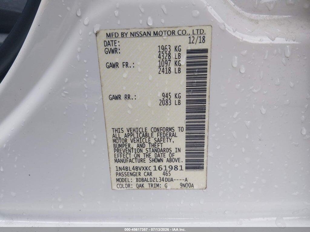 1N4BL4BVXKC161981 2019 NISSAN ALTIMA photo no. 9