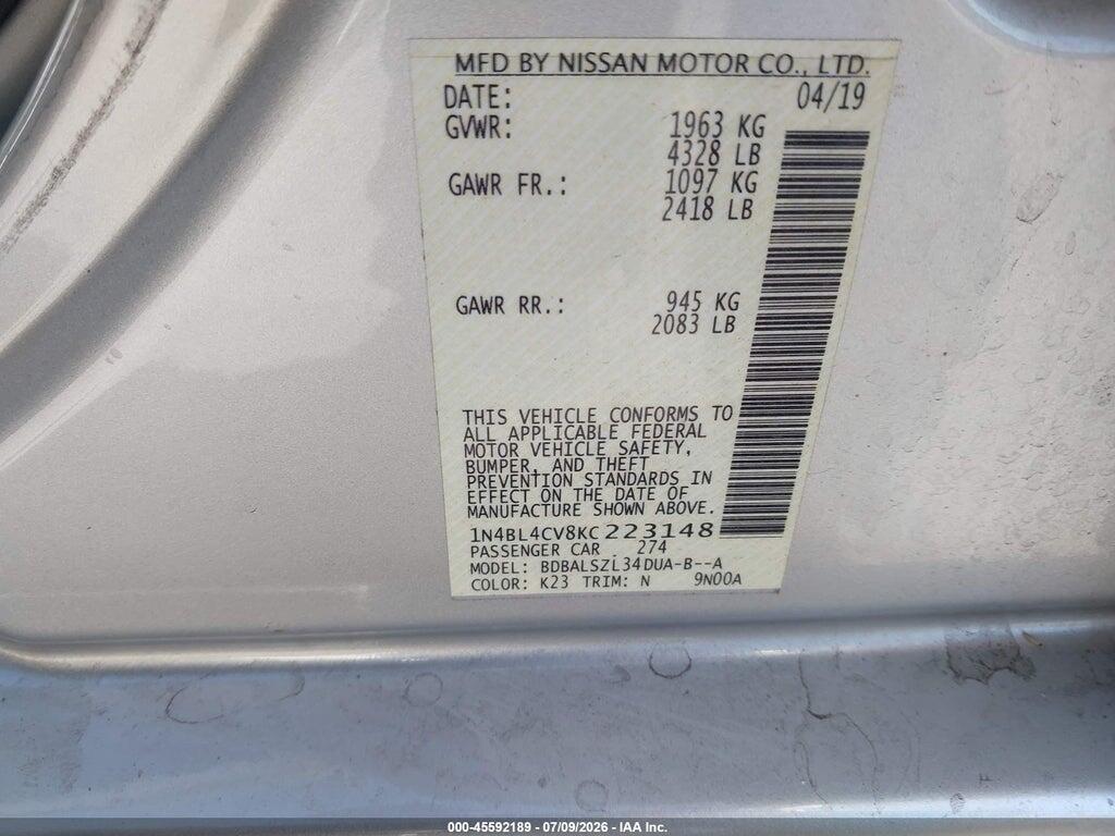1N4BL4CV8KC223148 2019 NISSAN ALTIMA photo no. 9