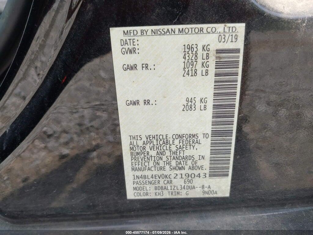 1N4BL4EV0KC219043 2019 NISSAN ALTIMA photo no. 9