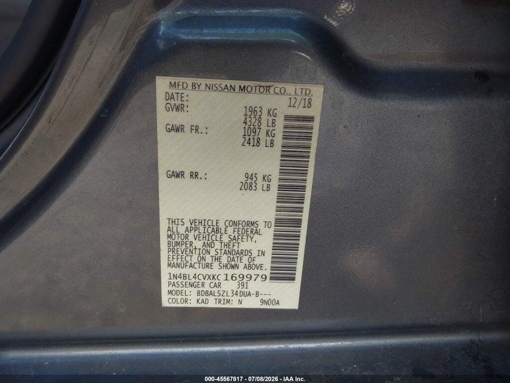 1N4BL4CVXKC169979 2019 NISSAN ALTIMA photo no. 9