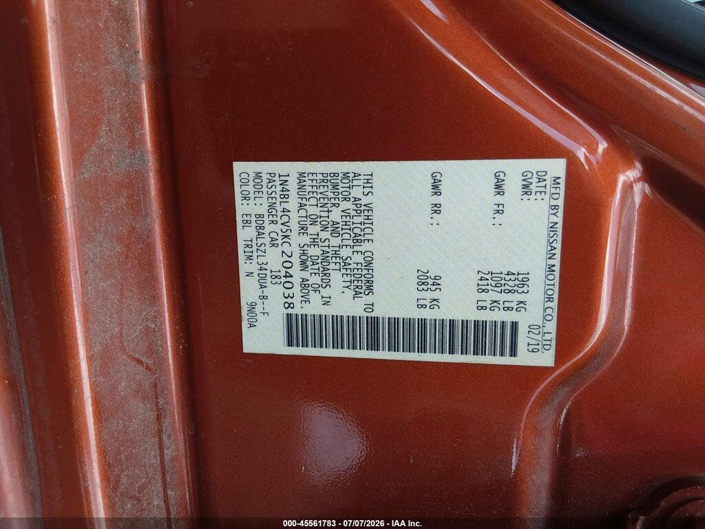 1N4BL4CV5KC204038 2019 NISSAN ALTIMA photo no. 9