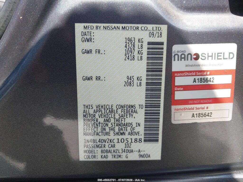 1N4BL4DV2KC105188 2019 NISSAN ALTIMA photo no. 9