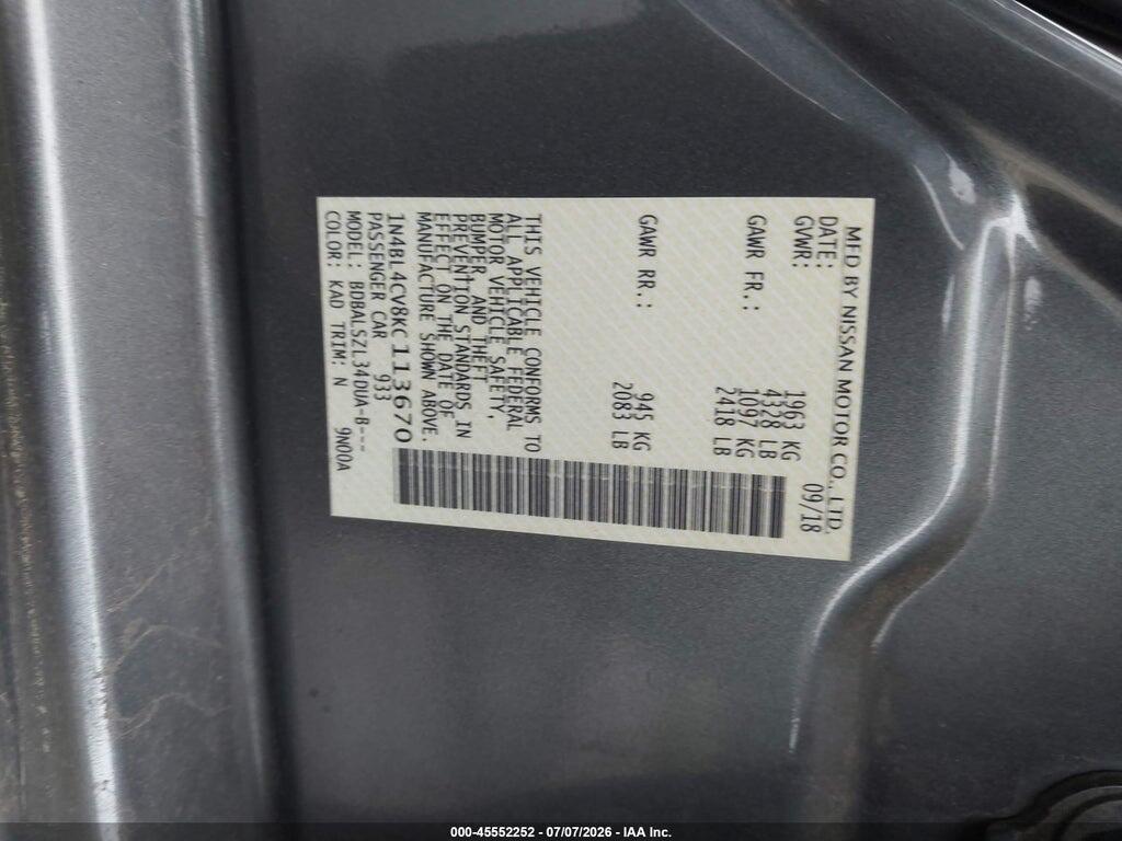 1N4BL4CV8KC113670 2019 NISSAN ALTIMA photo no. 9