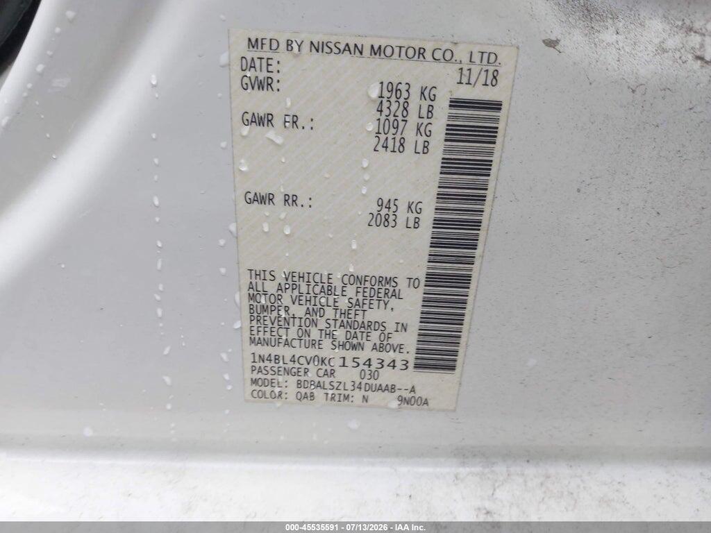 1N4BL4CV0KC154343 2019 NISSAN ALTIMA photo no. 9