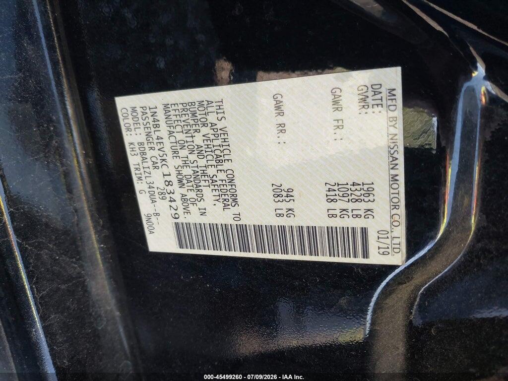 1N4BL4EV5KC183429 2019 NISSAN ALTIMA photo no. 9