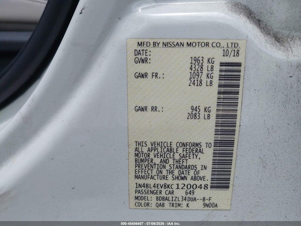1N4BL4EV8KC120048 2019 NISSAN ALTIMA photo no. 9