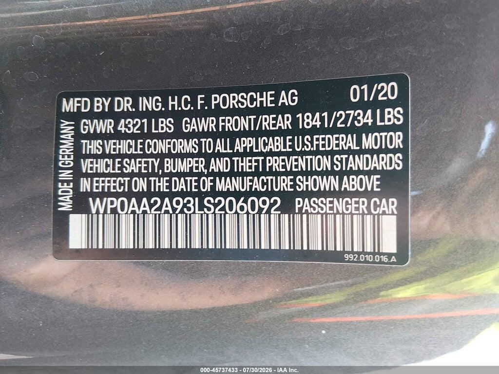 WP0AA2A93LS206092 2020 PORSCHE 911 photo no. 9