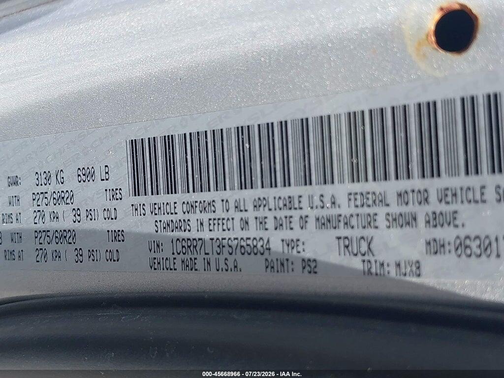 1C6RR7LT3FS765834 2015 RAM 1500 photo no. 9