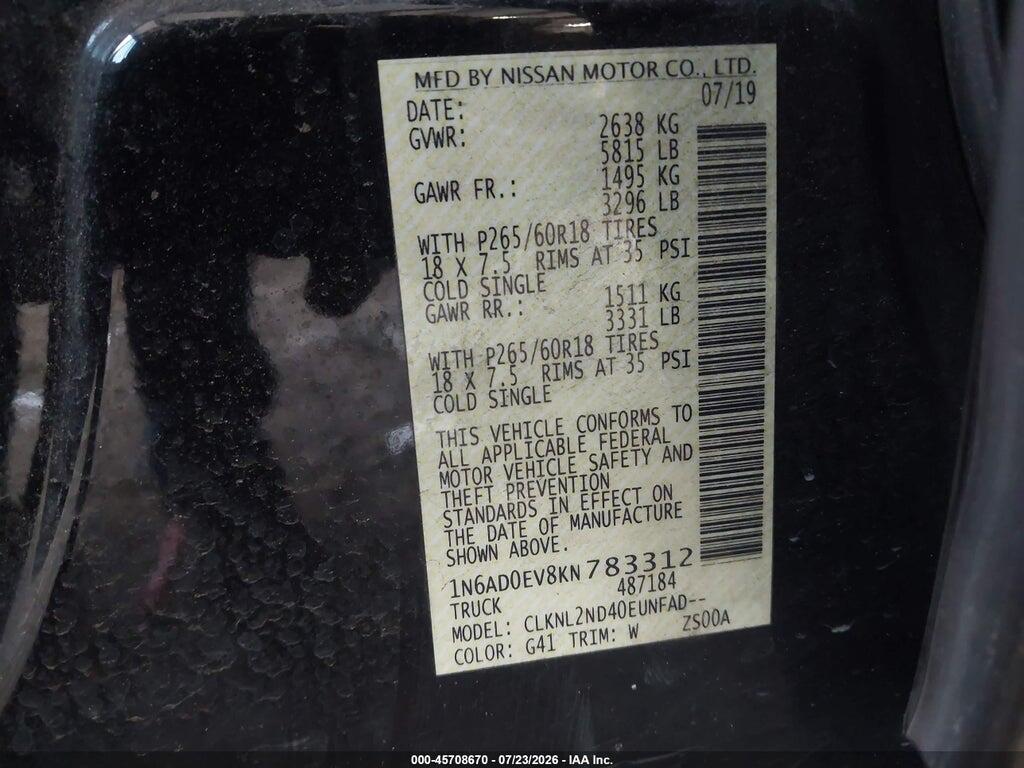 1N6AD0EV8KN783312 2019 NISSAN FRONTIER photo no. 9