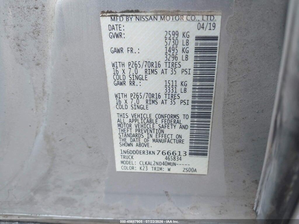 1N6DD0ER3KN766613 2019 NISSAN FRONTIER photo no. 9
