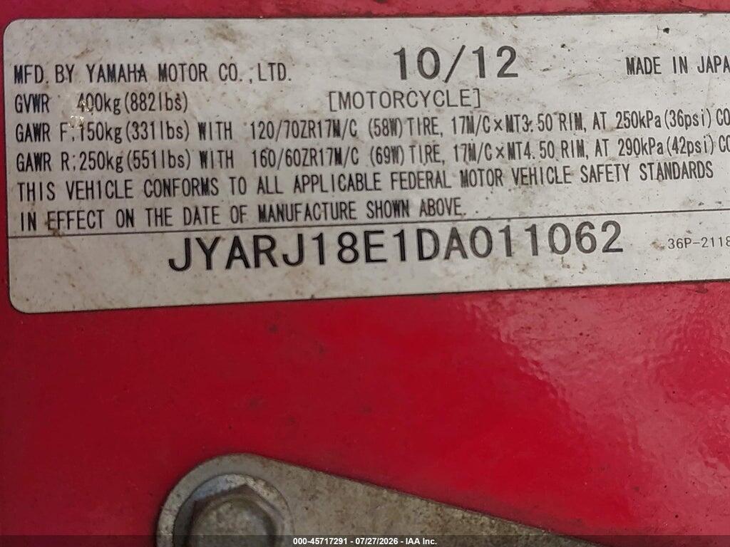 JYARJ18E1DA011062 2013 YAMAHA FZ6 photo no. 10