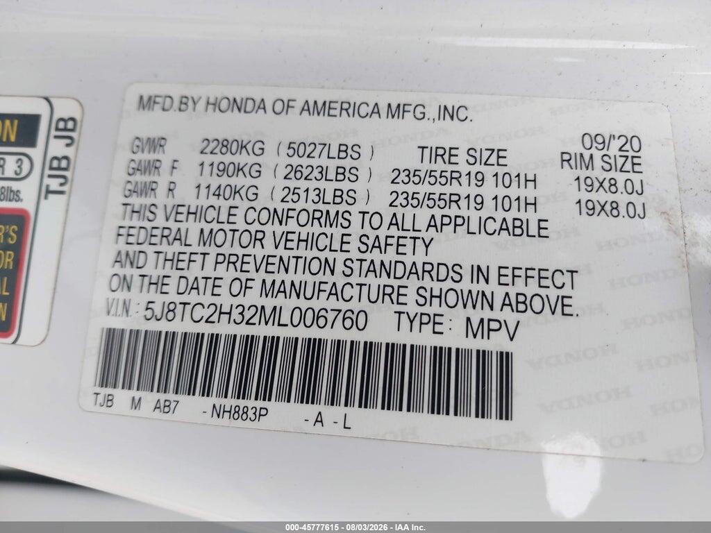 5J8TC2H32ML006760 2021 ACURA RDX photo no. 9