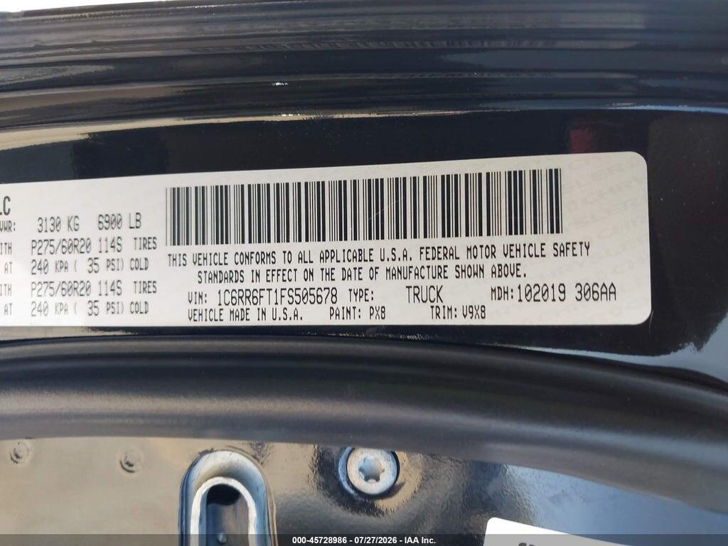 1C6RR6FT1FS505678 2015 RAM 1500 photo no. 9