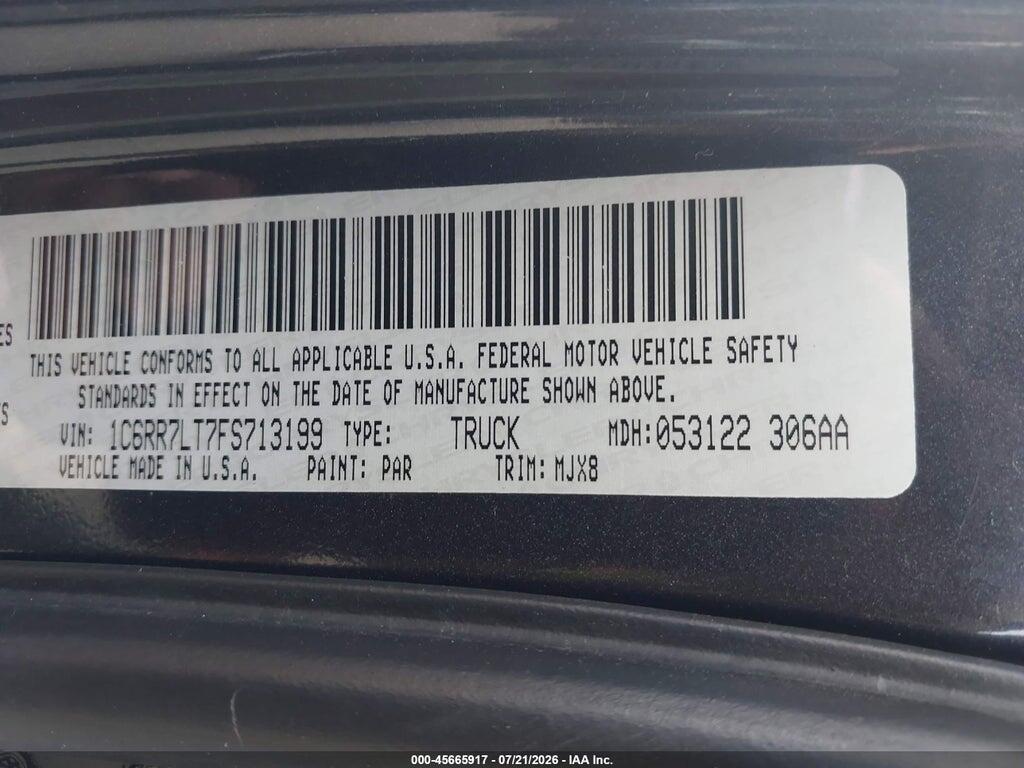 1C6RR7LT7FS713199 2015 RAM 1500 photo no. 9