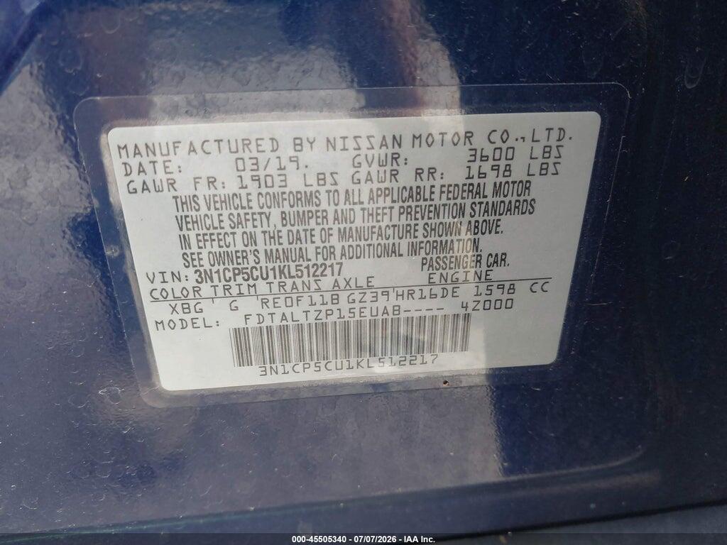 3N1CP5CU1KL512217 2019 NISSAN KICKS photo no. 9