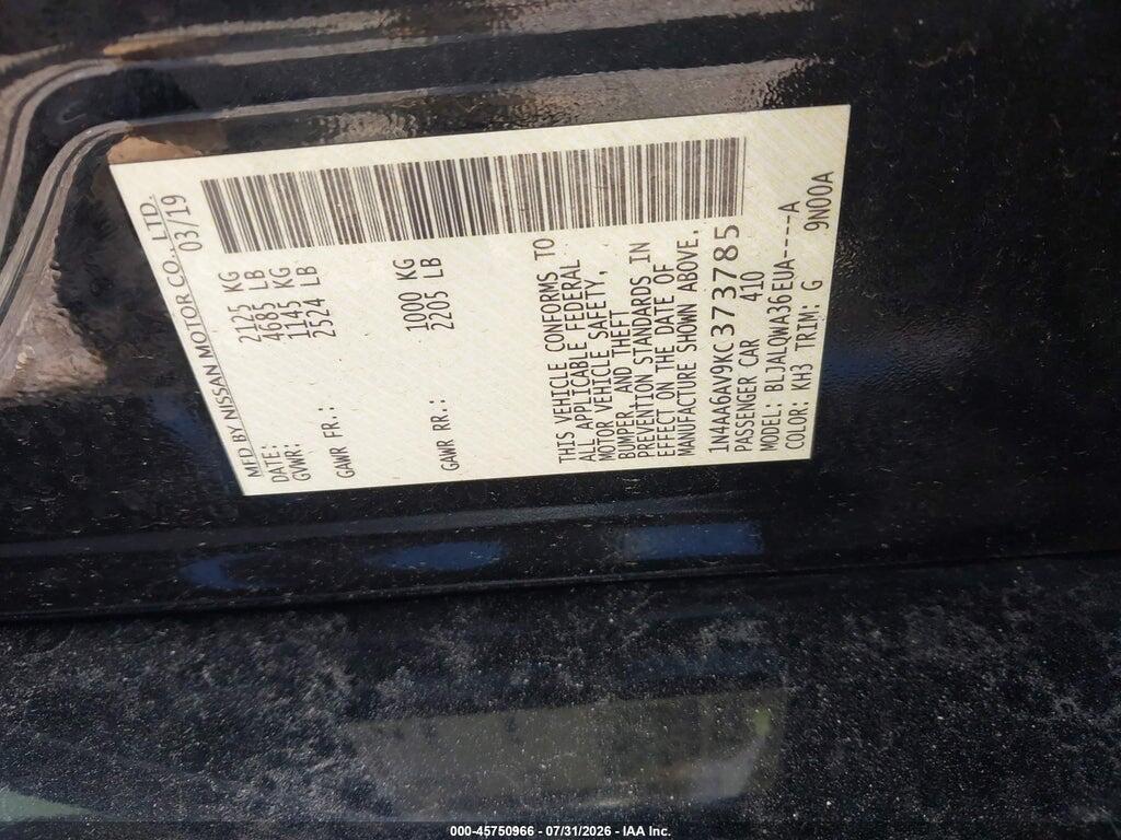 1N4AA6AV9KC373785 2019 NISSAN MAXIMA photo no. 9