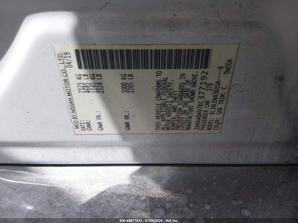 1N4AA6AV2KC377192 2019 NISSAN MAXIMA photo no. 9