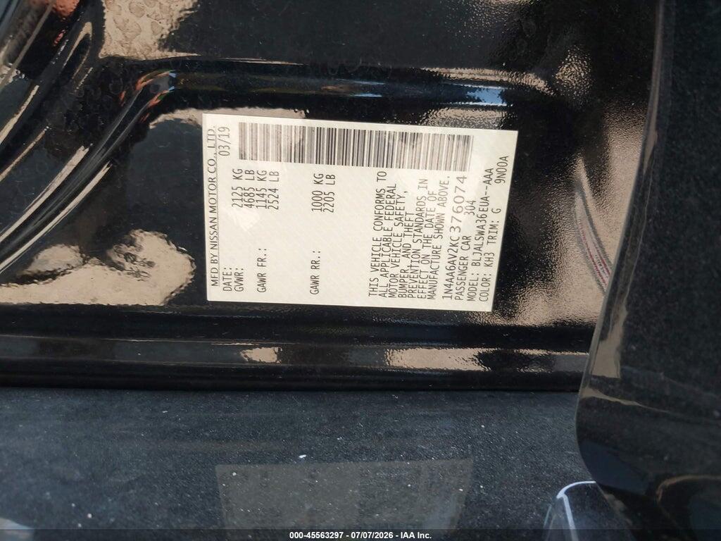 1N4AA6AV2KC376074 2019 NISSAN MAXIMA photo no. 9