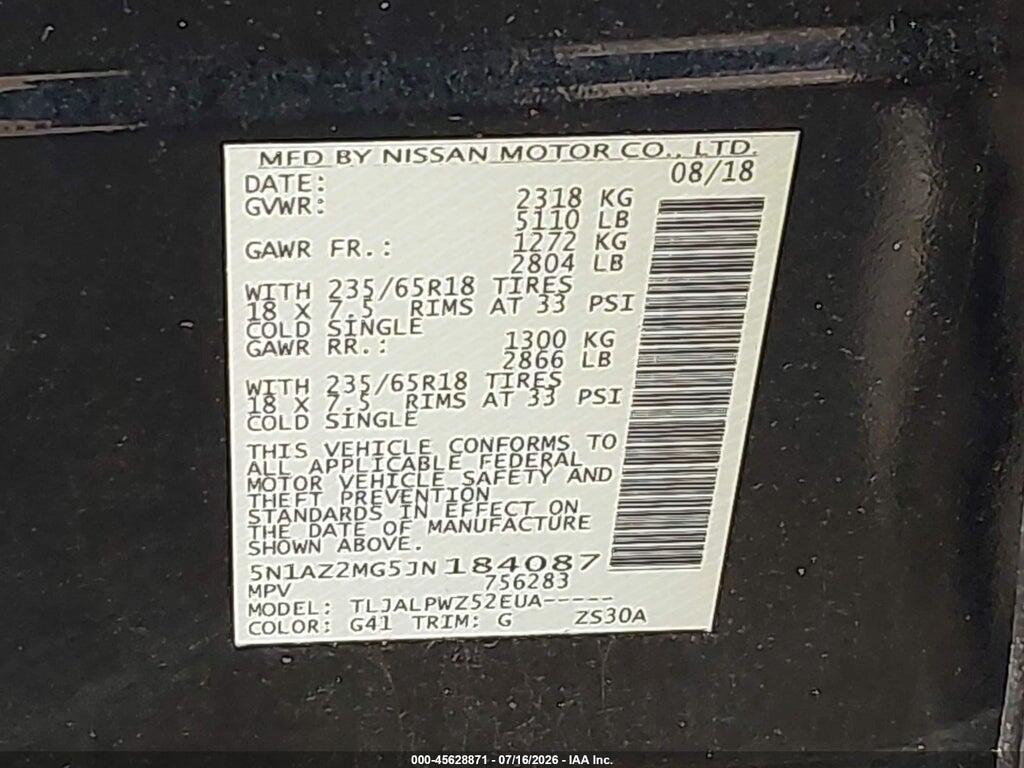 5N1AZ2MG5JN184087 2018 NISSAN MURANO photo no. 9