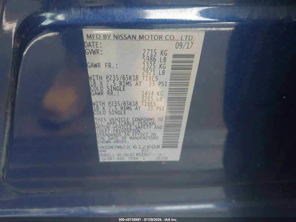 5N1DR2MN2JC612608 2018 NISSAN PATHFINDER photo no. 9
