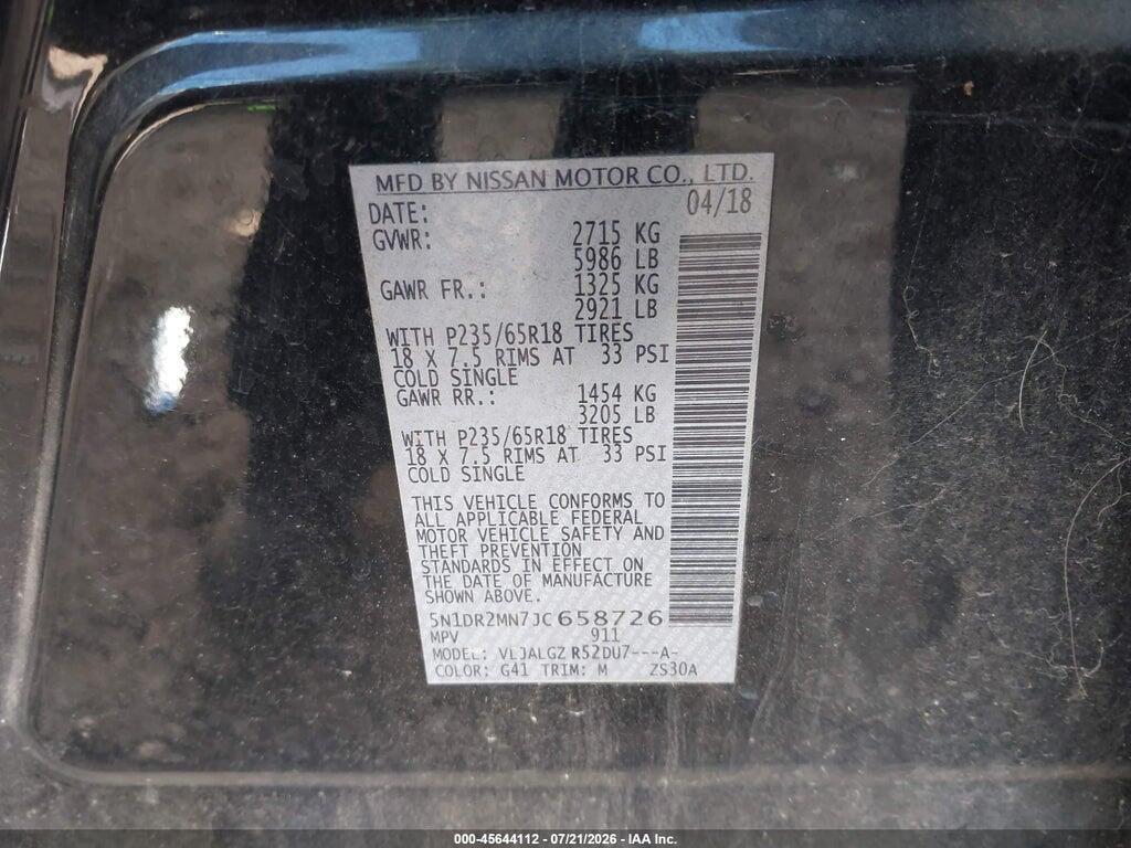 5N1DR2MN7JC658726 2018 NISSAN PATHFINDER photo no. 9
