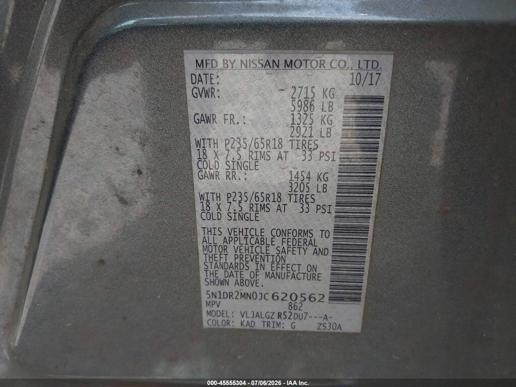 5N1DR2MN0JC620562 2018 NISSAN PATHFINDER photo no. 9
