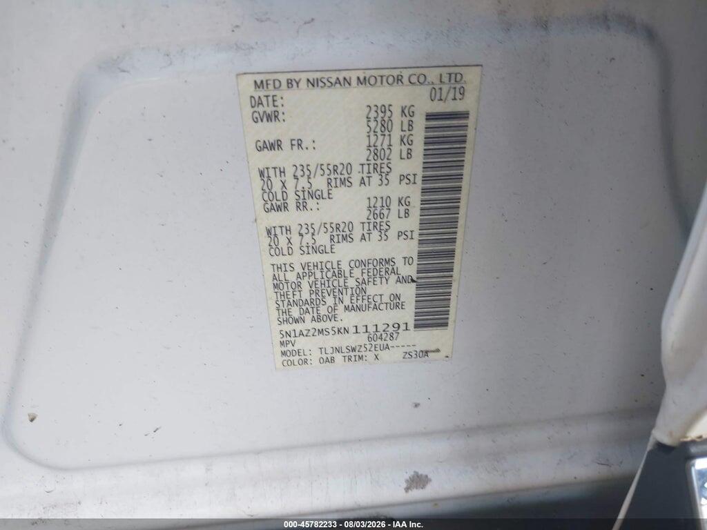 5N1AZ2MS5KN111291 2019 NISSAN MURANO photo no. 9
