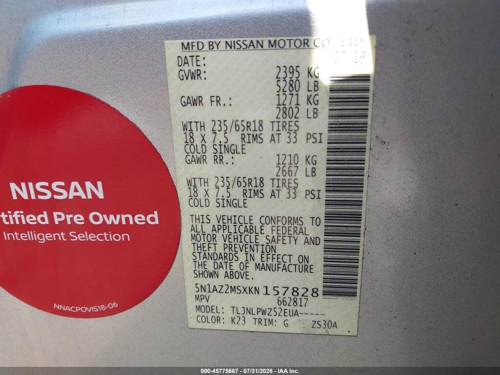 5N1AZ2MSXKN157828 2019 NISSAN MURANO photo no. 9