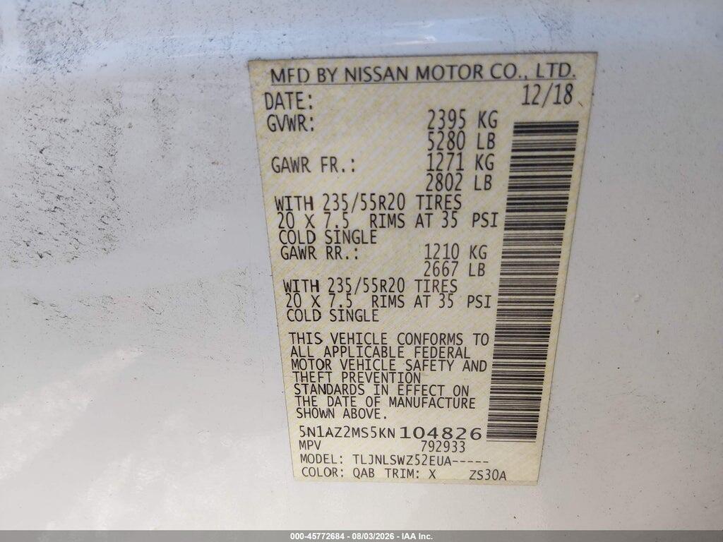 5N1AZ2MS5KN104826 2019 NISSAN MURANO photo no. 9