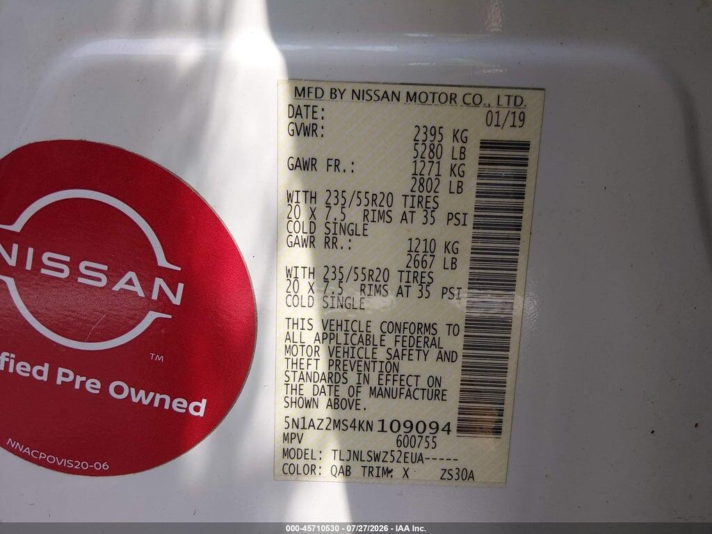 5N1AZ2MS4KN109094 2019 NISSAN MURANO photo no. 9