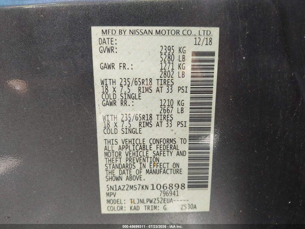 5N1AZ2MS7KN106898 2019 NISSAN MURANO photo no. 9