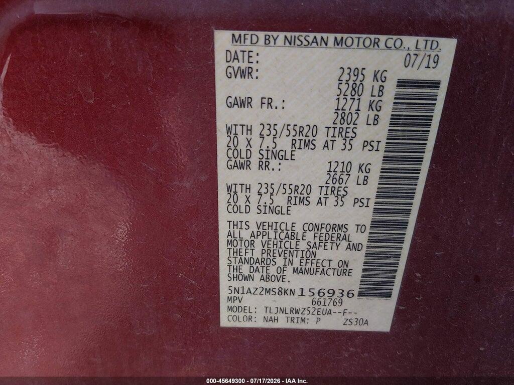 5N1AZ2MS8KN156936 2019 NISSAN MURANO photo no. 9