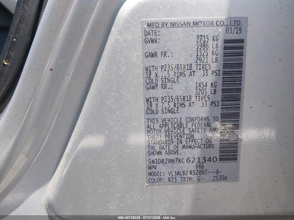 5N1DR2MN7KC621340 2019 NISSAN PATHFINDER photo no. 9