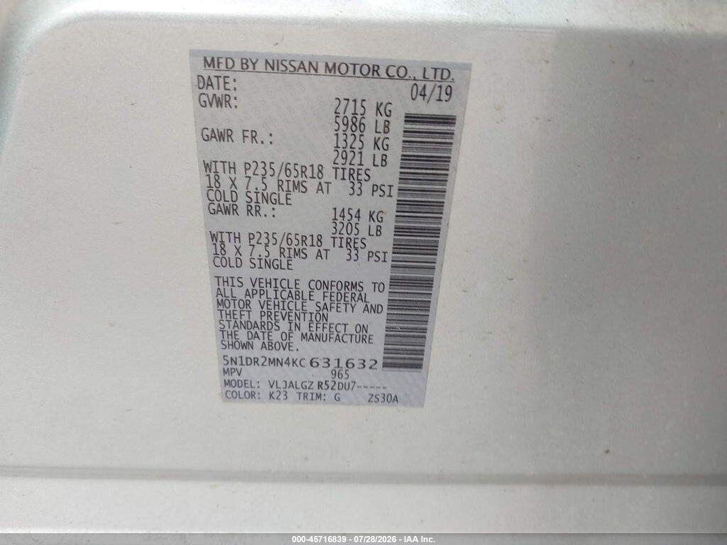5N1DR2MN4KC631632 2019 NISSAN PATHFINDER photo no. 9