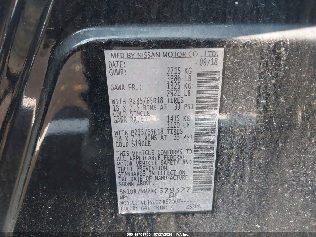 5N1DR2MM2KC579327 2019 NISSAN PATHFINDER photo no. 9