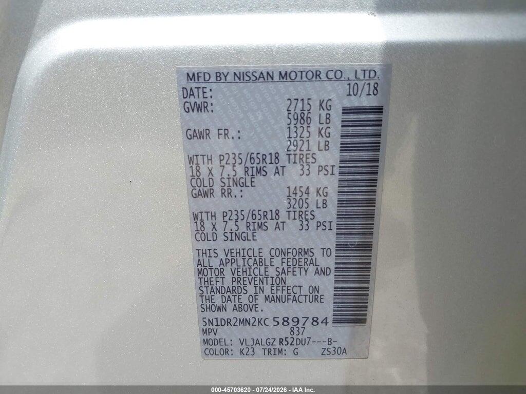 5N1DR2MN2KC589784 2019 NISSAN PATHFINDER photo no. 9