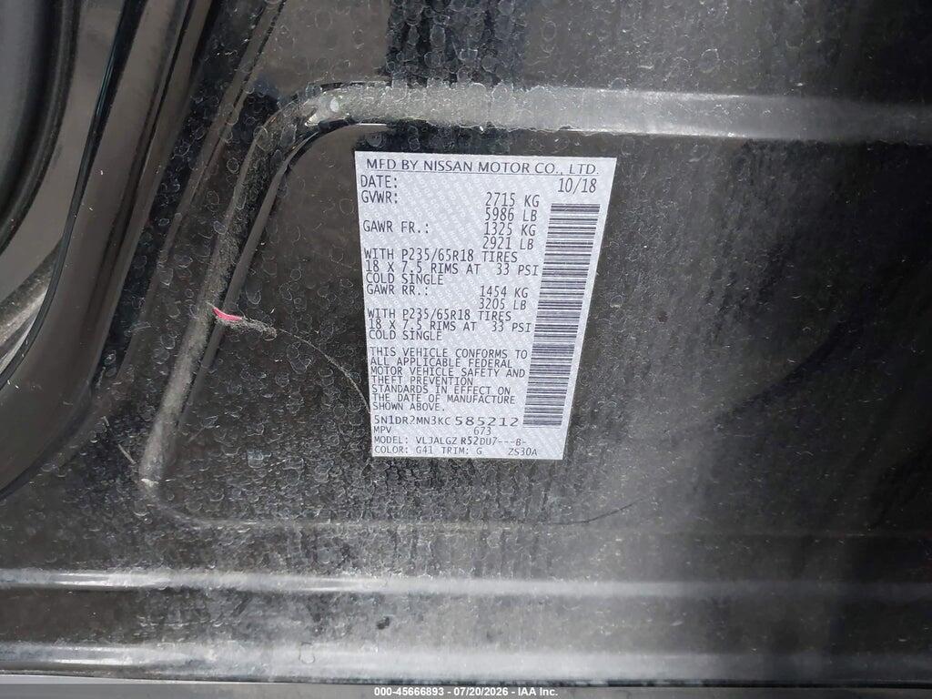 5N1DR2MN3KC585212 2019 NISSAN PATHFINDER photo no. 9