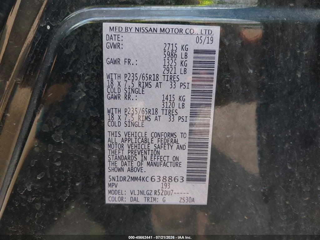 5N1DR2MM4KC638863 2019 NISSAN PATHFINDER photo no. 9
