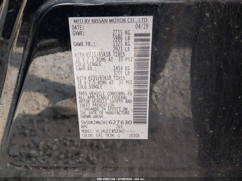 5N1DR2MN2KC627630 2019 NISSAN PATHFINDER photo no. 9