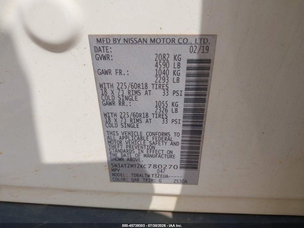 5N1AT2MT2KC780270 2019 NISSAN ROGUE photo no. 9