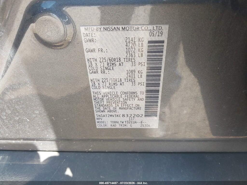 5N1AT2MV3KC832202 2019 NISSAN ROGUE photo no. 9