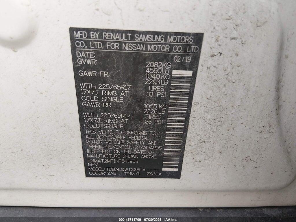 KNMAT2MT1KP541953 2019 NISSAN ROGUE photo no. 9