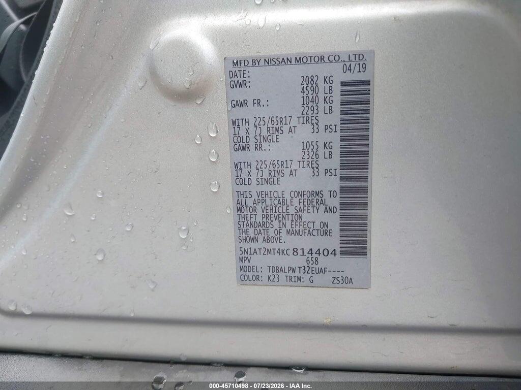 5N1AT2MT4KC814404 2019 NISSAN ROGUE photo no. 9
