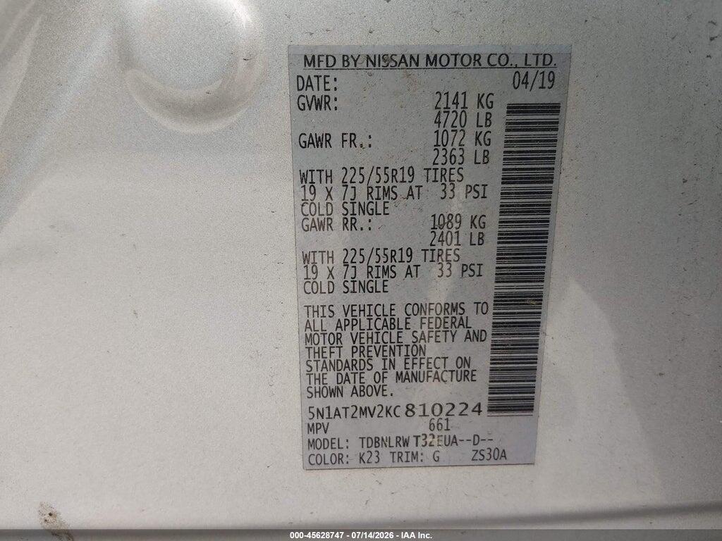 5N1AT2MV2KC810224 2019 NISSAN ROGUE photo no. 9