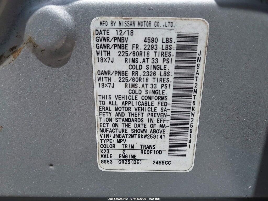 JN8AT2MT6KW259141 2019 NISSAN ROGUE photo no. 9